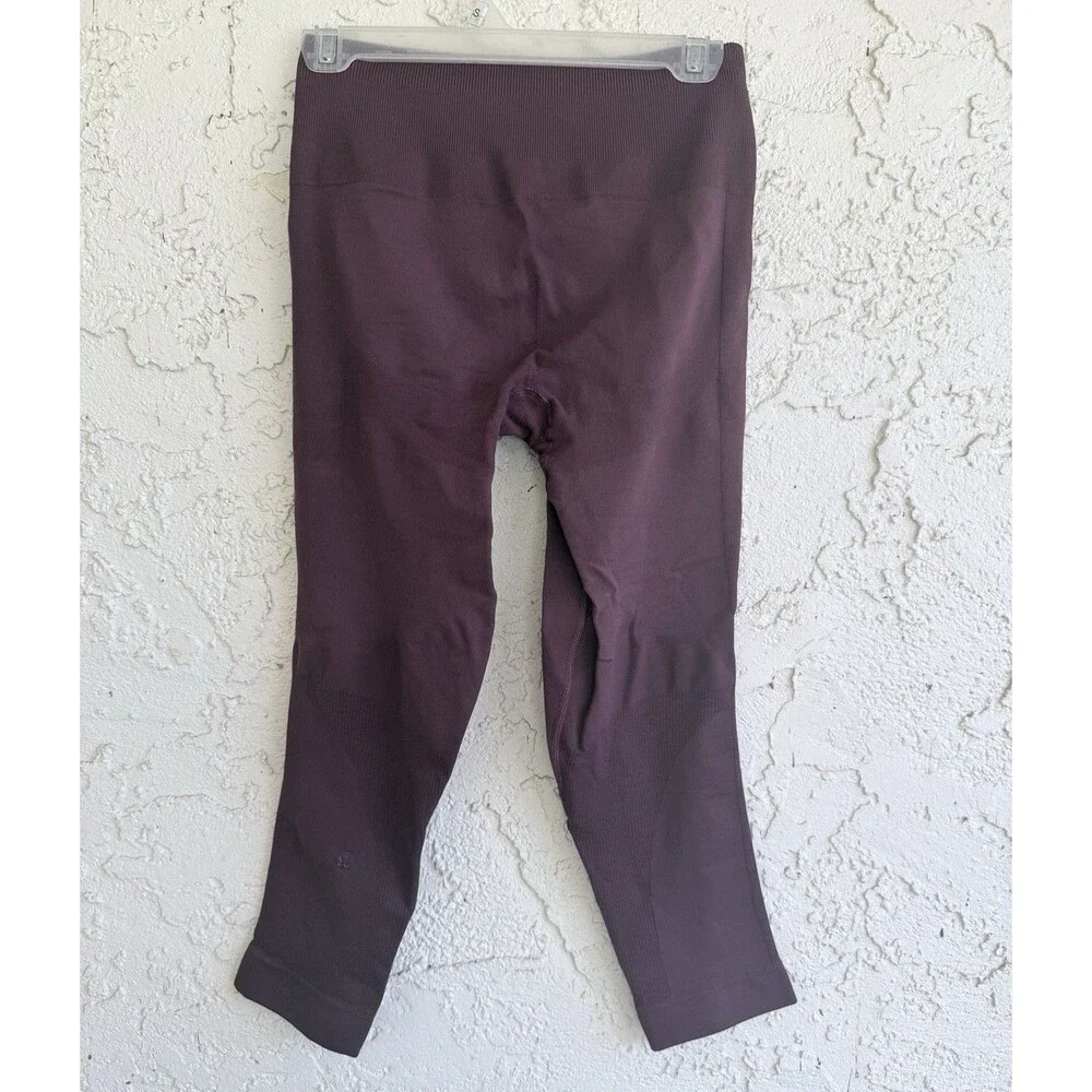 LULULEMON Seamless Cropped Leggings Deep Maroon Stretch Athleisure Size 4 - Picture 3 of 4